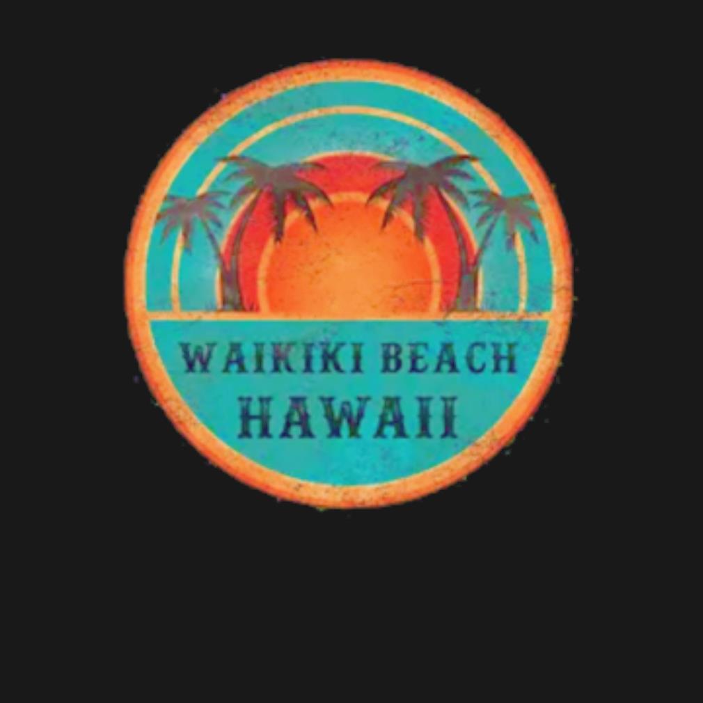 Official Waikiki Beach Hawaii beach vintage retro sunset t-shirt